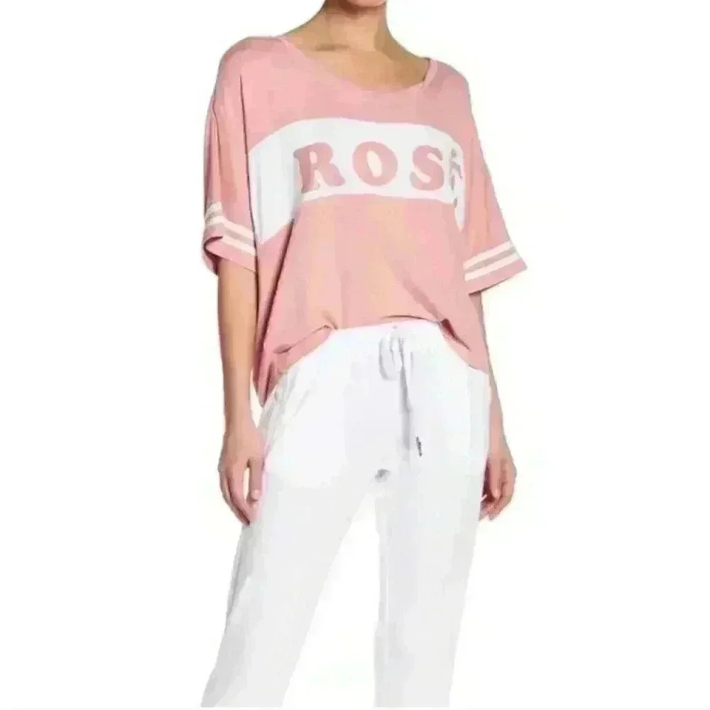 THE LAUNDRY ROOM Women's Set T shirt/Pants Size XS Pink White ROSÉ Pockets NWT